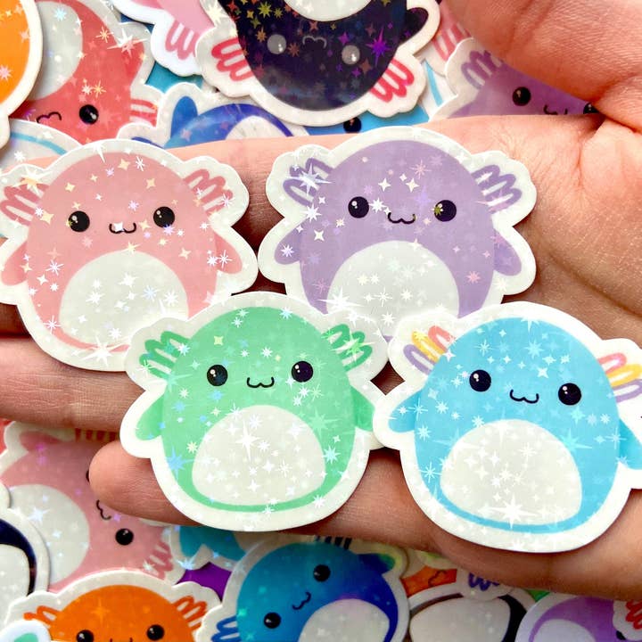 Hollandaize Art - Wholesale Sticker - Mini Axolotl Squishmallow Sparkle Stickers