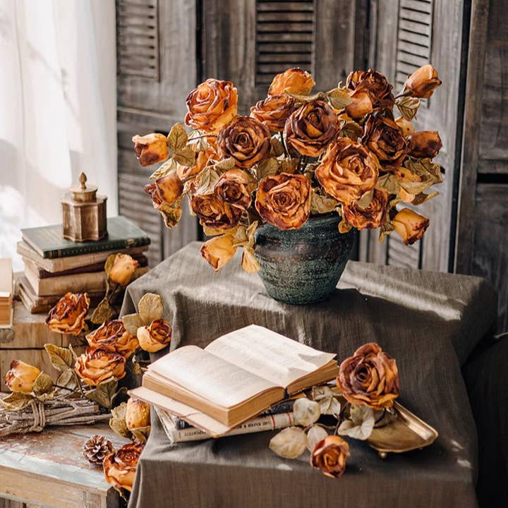 Rustic Reach - Wholesale Artificial Flowers - French Dried Look Faux Rose Stem 26" Tall