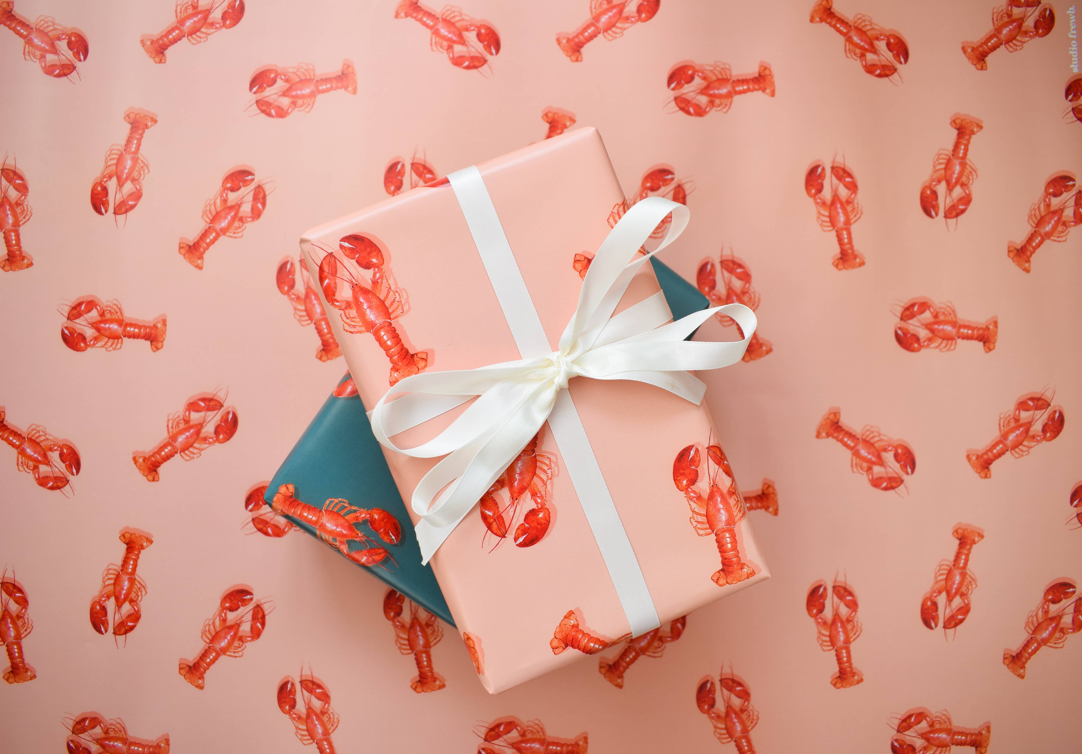 studio frewb - Wholesale Flat Wrap - Lobster gift wrap (pink) - single sheets