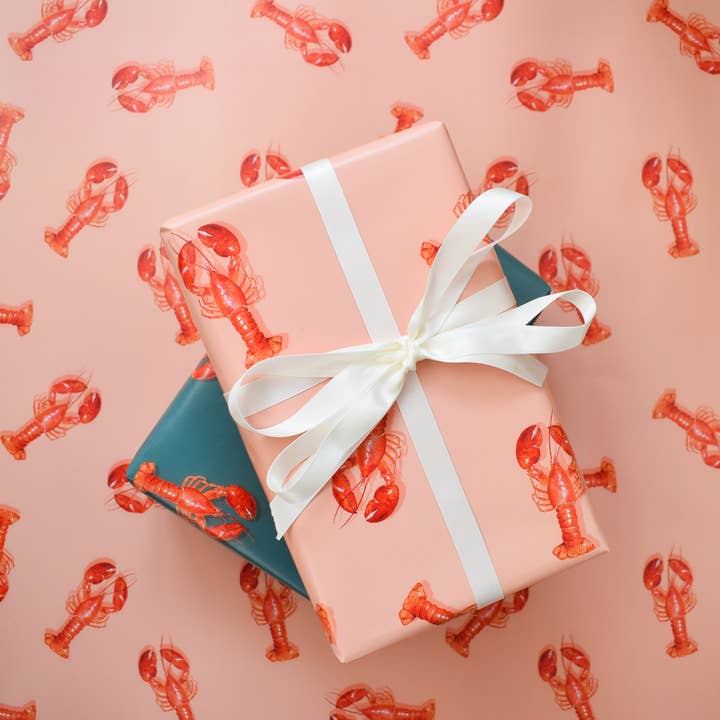 studio frewb - Wholesale Flat Wrap - Lobster gift wrap (pink) - single sheets 0
