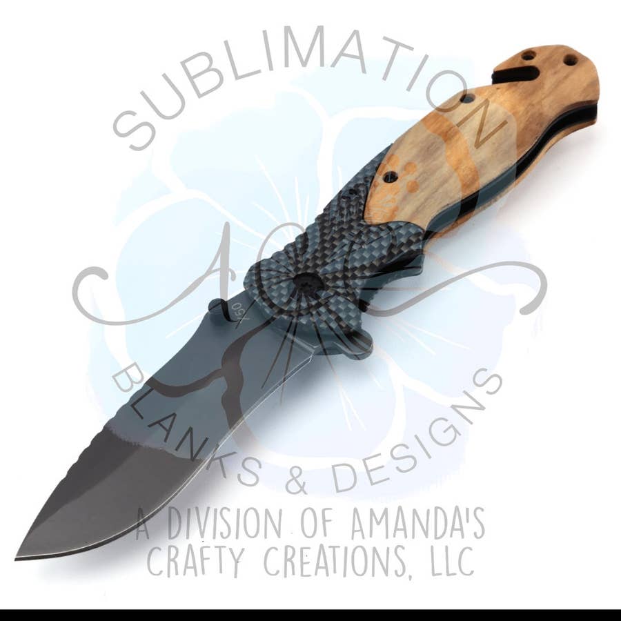 Fish Design - Wooden Pocket Knife / American Flag Etching - The Wood Reserve