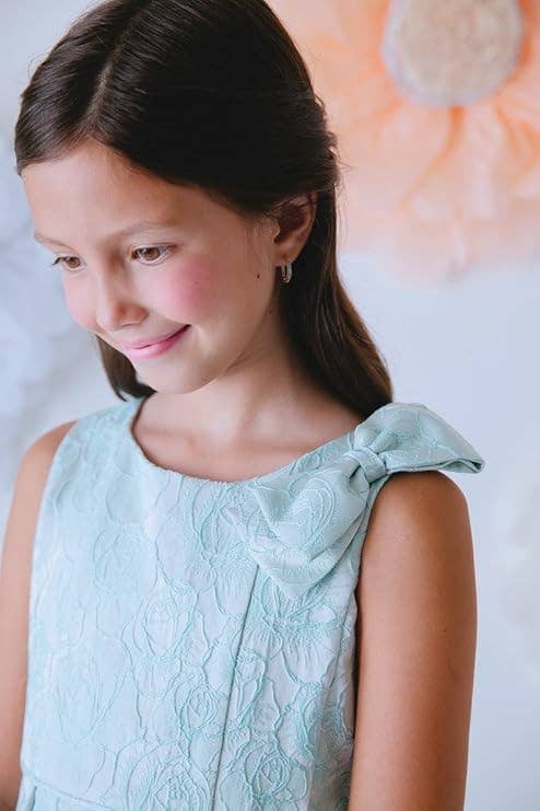 iGirlDress - Wholesale Dress - Kids - Vintage Rose Jacquard with Shoulder Bow Flower Girl Dress5