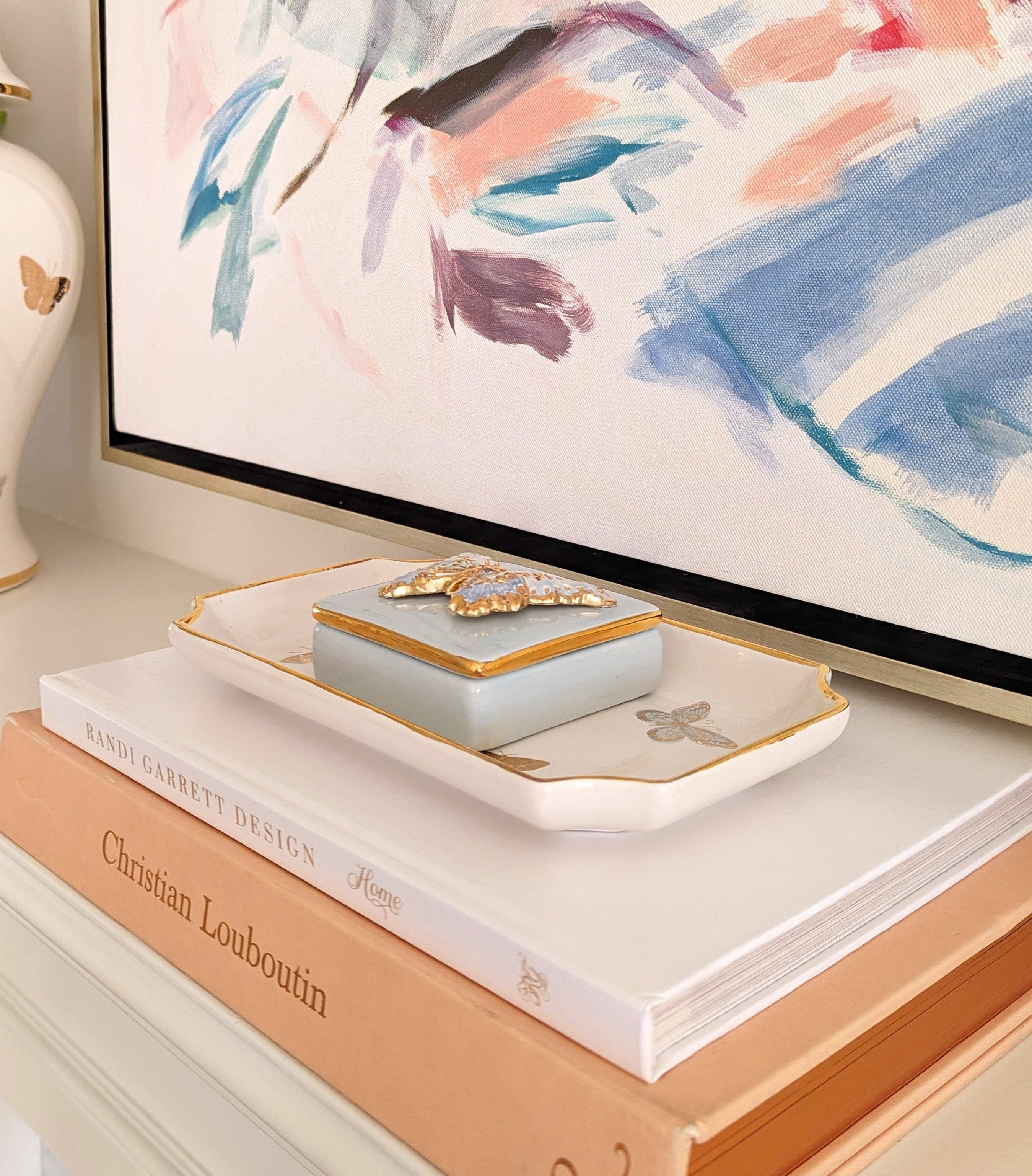 Lo Home | Ruby Clay - Wholesale Decorative Tray - Gilded Butterflies Trays with 22K Gold Accent8