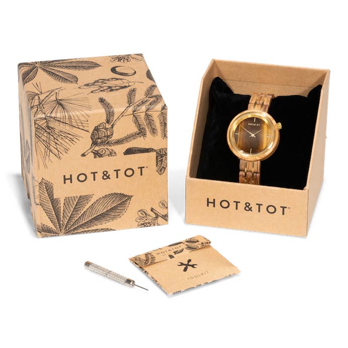 HOT&TOT - Wholesale Wrist Watch - Women's - AVALON | Wood watch women | Tiger's eye Stone | Sustainable1