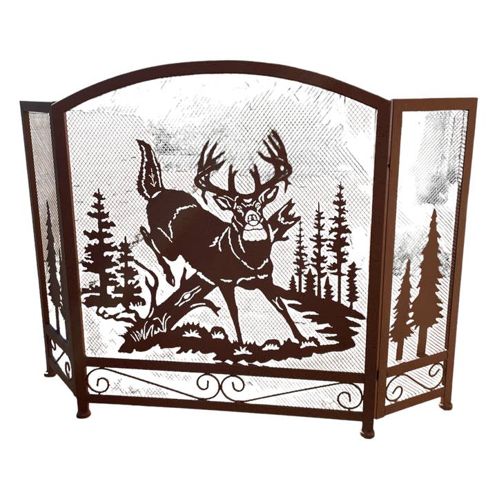 Buck Country Forest Brown Metal Decorative Fireplace Screen for wholesale by De Leon Collections