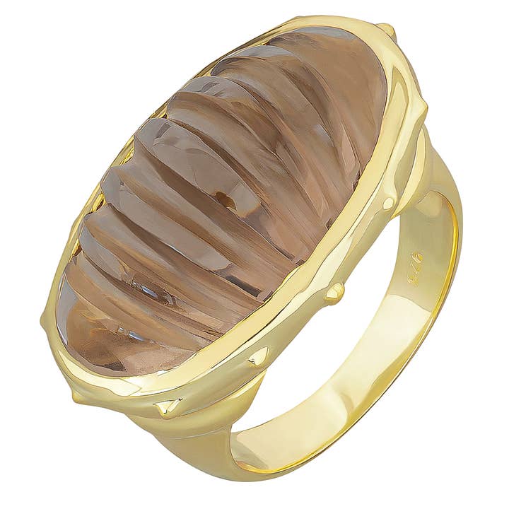 Syrie Rauchquarz geschnitzter Ring für den Großhandel von POMEGRANATE