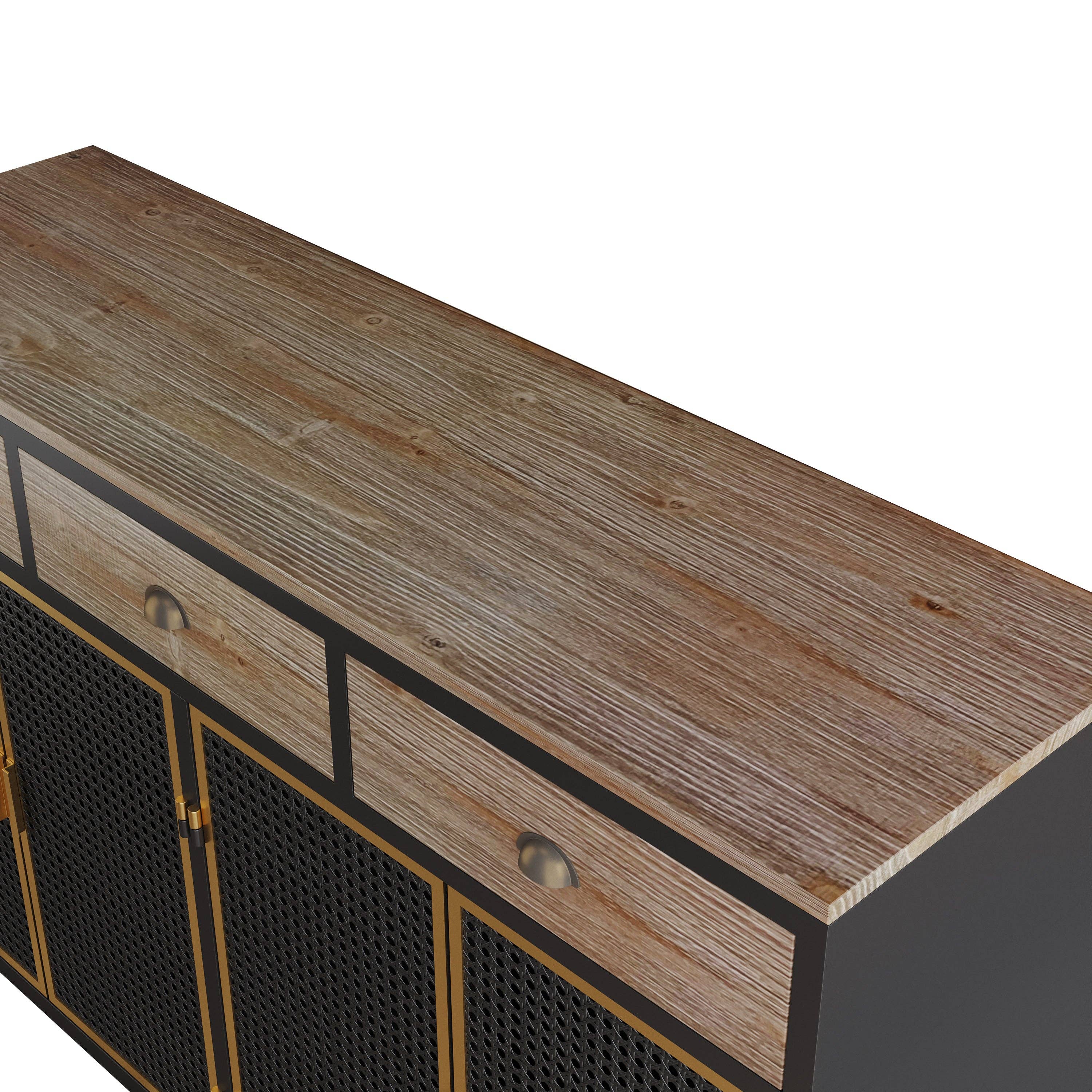 Orange County Decor - Wholesale Cabinet - 48" Wide 4 Doors Modern Sideboard With 3 Top Drawers, Freestanding Sideboard Storage Cabinet Entryway Floor Cabinet For Living Room Office Bedroom Dark Gray Metal11