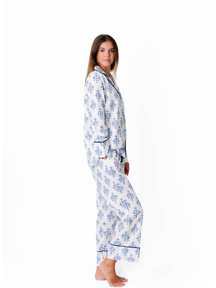 Marigold Luxe Sateen Full Pajama Set - Blue for wholesale on Faire3