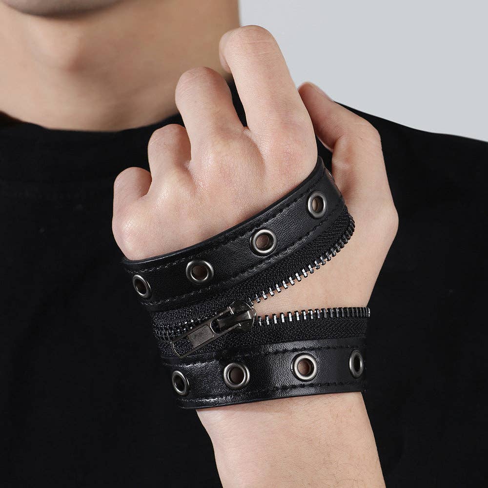 Ole – wholesale Manschettarmband – Punk Nitar Hål Dragkedja Tryckknapp Armband B40181