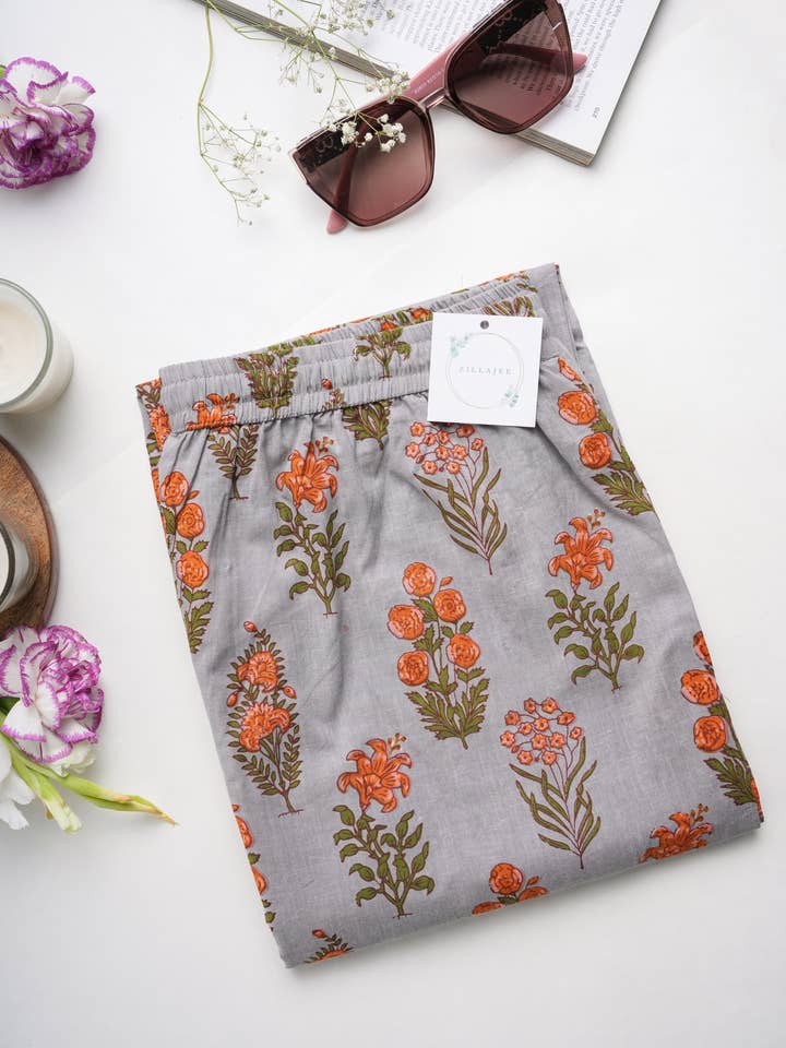 Pajama Pants Women, Soft Cotton, Floral Print - Smoky Blooms for wholesale by Zillajee