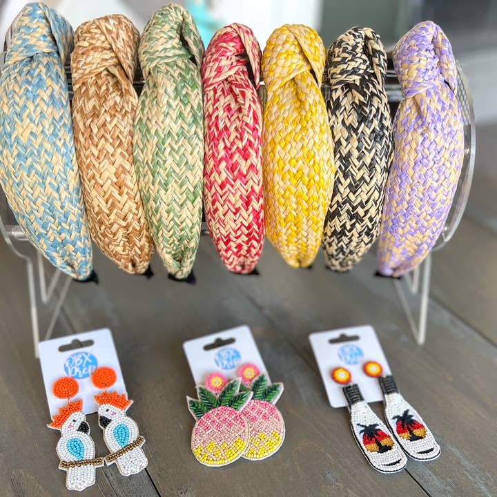 Summer Raffia Top Knot Headband for wholesale by OBX Prep