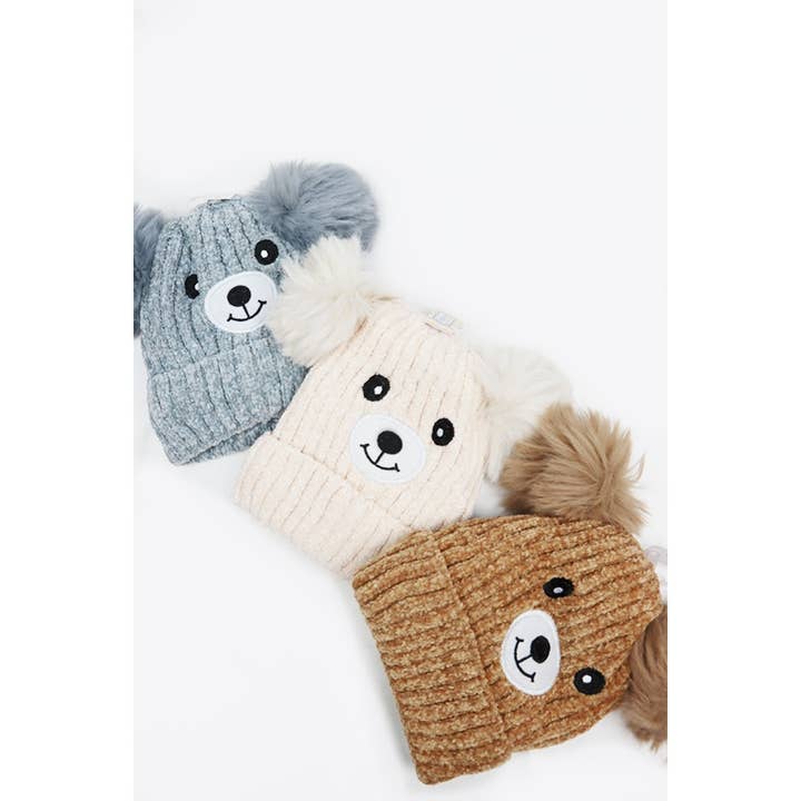 MIX COLOR Kids Bear Pom Pom Knit Beanie for wholesale on Faire