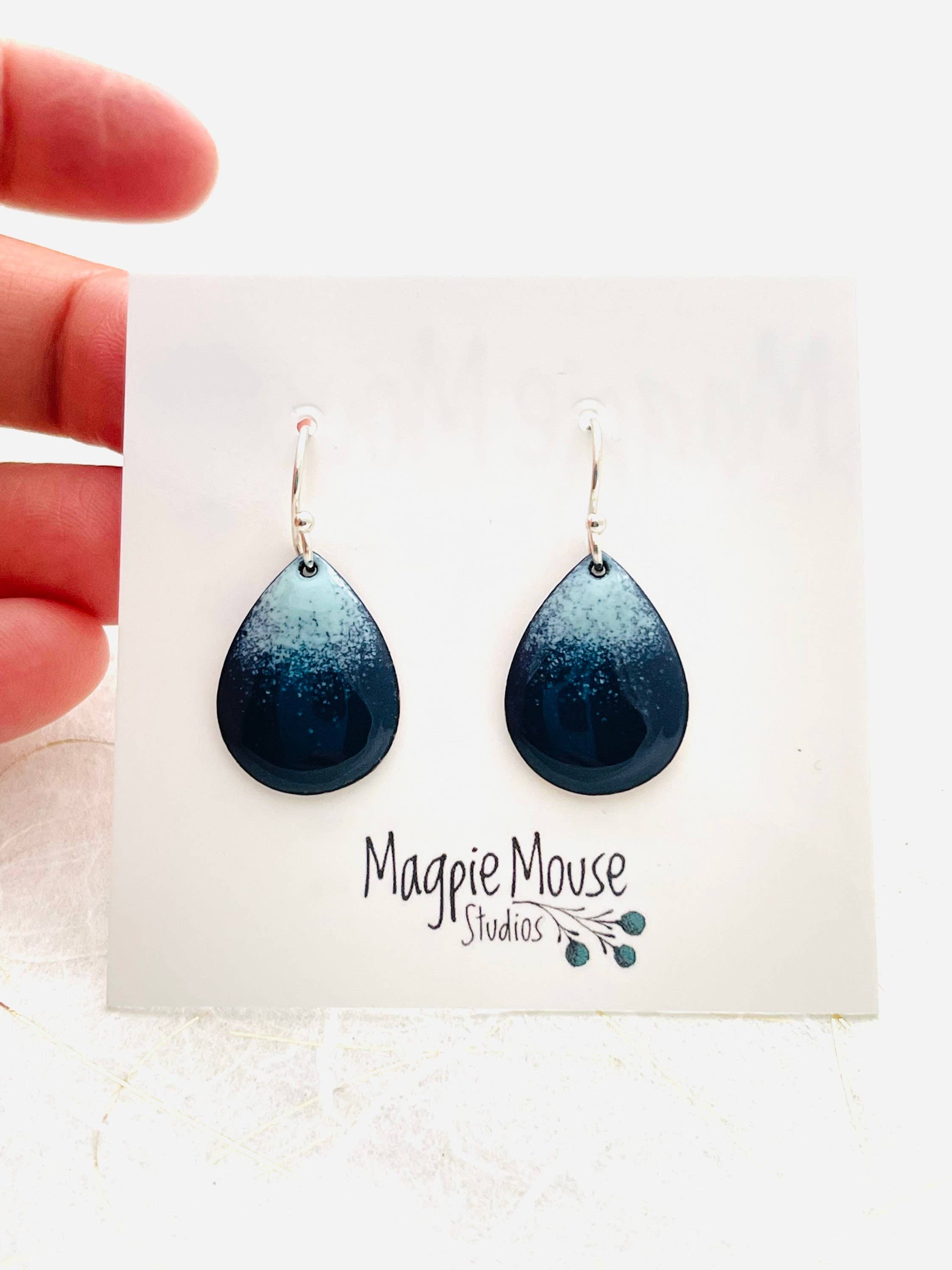 Magpie Mouse Studios – wholesale Dangle earrings – Small Teardrop Earrings, Navy Blue Ombrè Enamel Minimalist 4