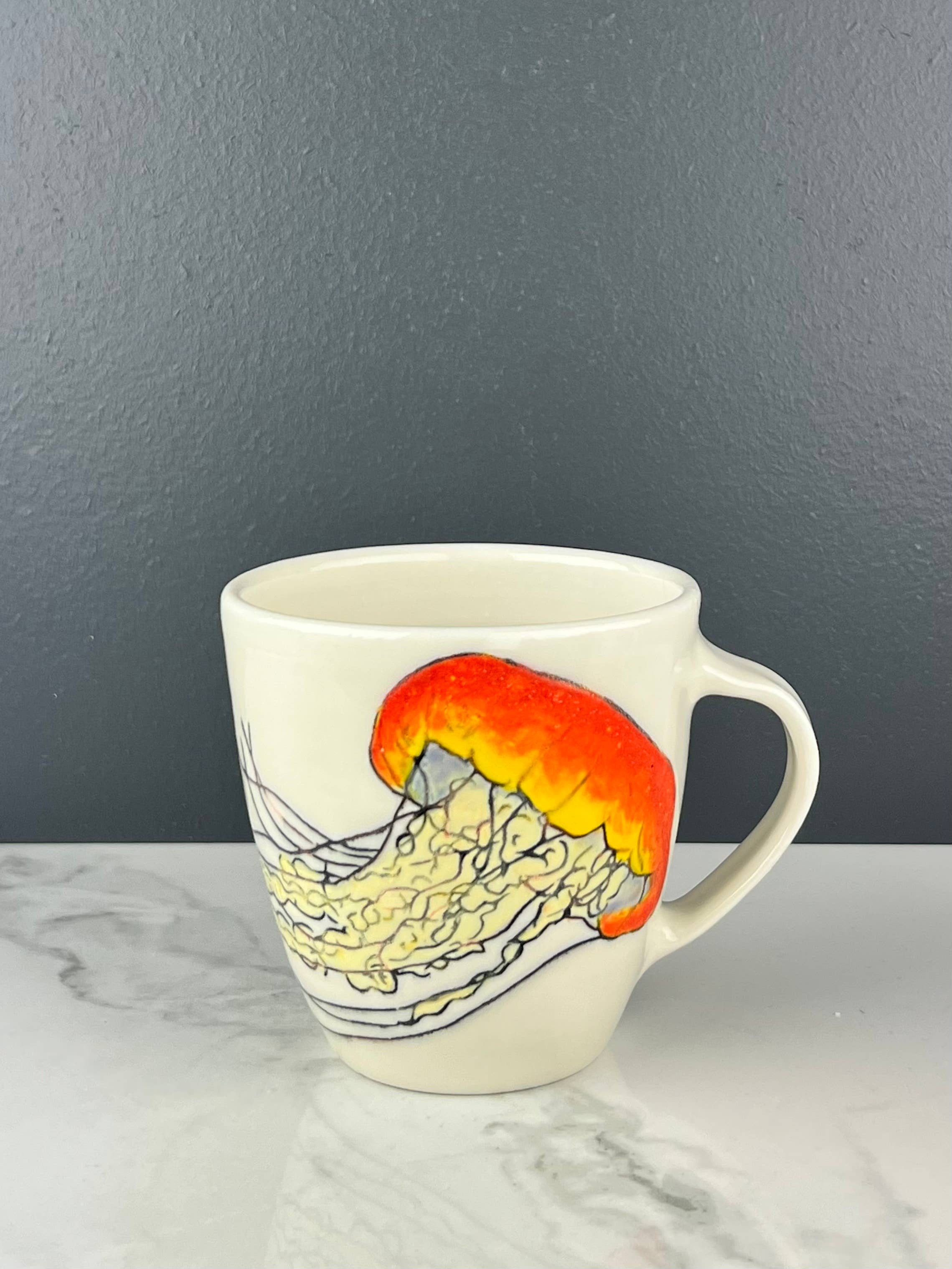 Lucy Nilan Studios - Wholesale Coffee Mug - Handmade Jellyfish Porcelain Coffee Mug in White1