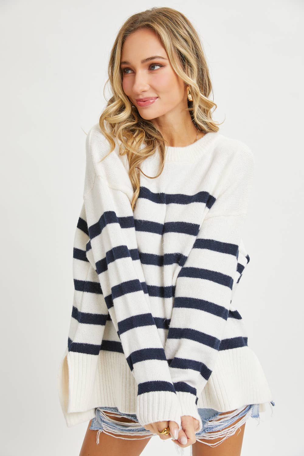 Sweet Lovely by Jen – wholesale Tunic sweater – Women’s – STRIPED PULLOVER OVERSIZE  SWEATER2
