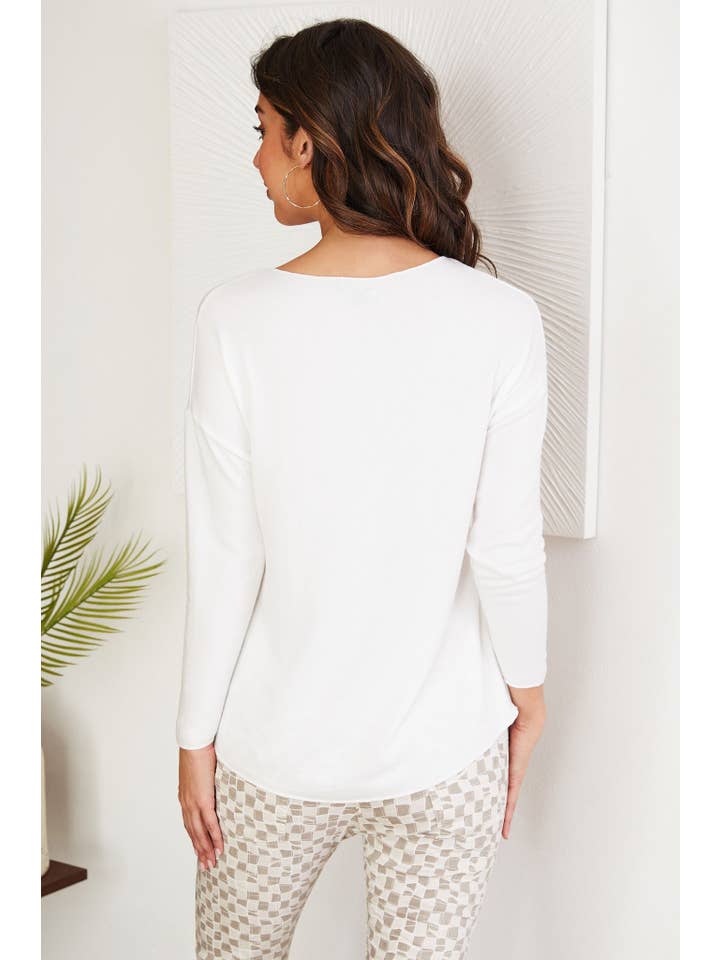 VENTI6 - Wholesale Knit Sweater - Women's - FUZZY ROCK START LOGO  LONG SLEEVE KNIT SWEATER(9583-WHITE)2