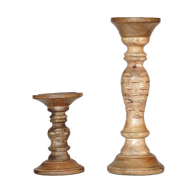 Handmade Wallnut Mango Wood Set Of Two Pillar Candle Holder for wholesale by BBH Homes LLC