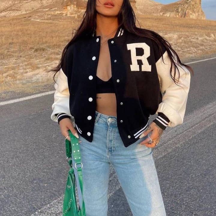 HIDDENBRAND - Wholesale Varsity/Baseball Jacket - Women's - Casual fashion printed hoodie with thick baseball jacket3