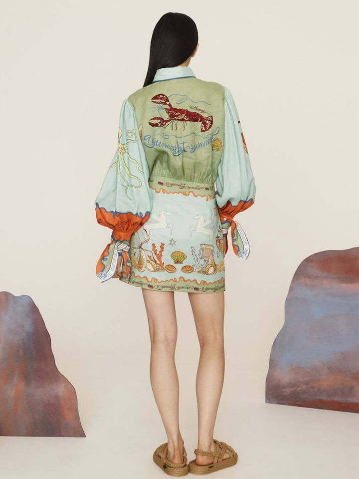 FLOWERY Art Print Button-Down Dress with Skirt Overlay for wholesale on Faire3