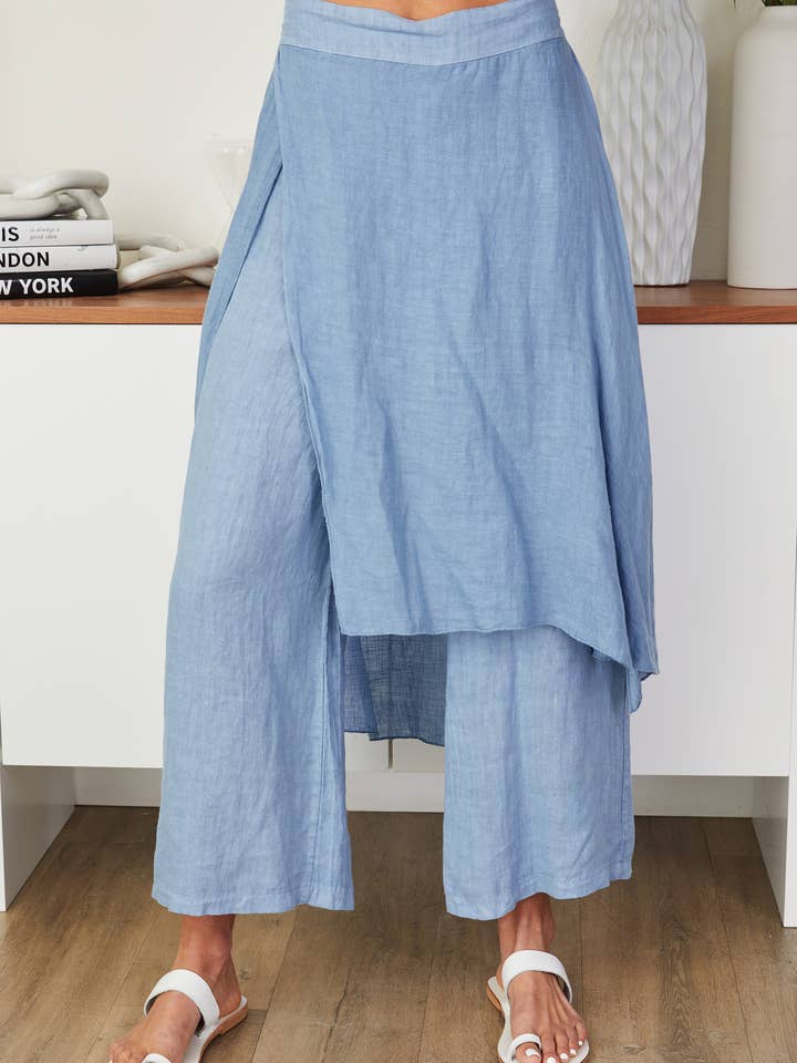 LINEN PANT WITH OVERLAY (10976/154110/154211-PANT-DENIM) for wholesale by MILIO MILANO