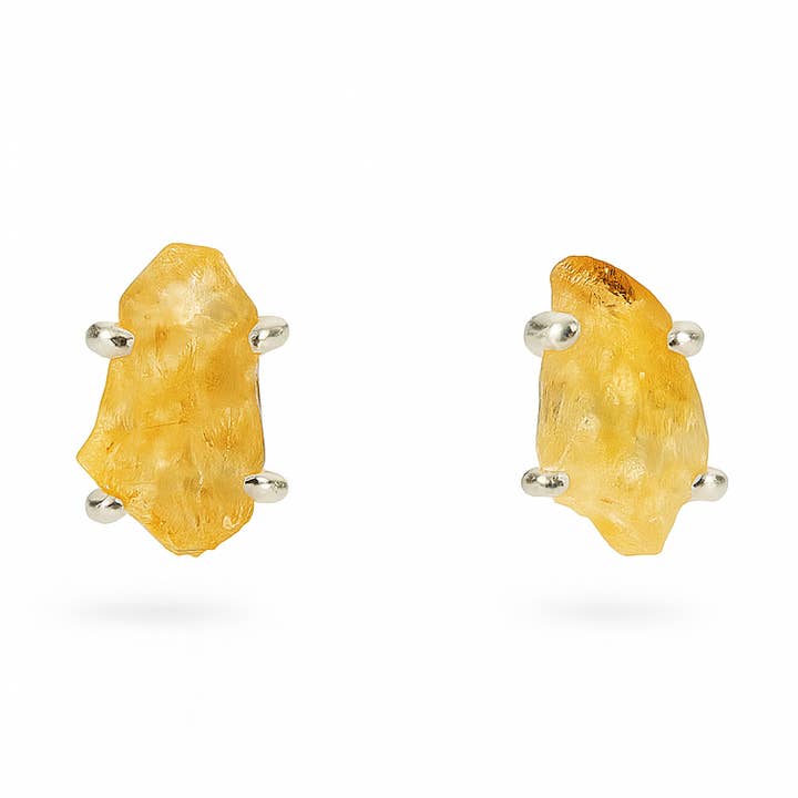 Citrin-Rohstein-Ohrstecker in Sterlingsilber-Krallenfassung für den Großhandel von Wendy Vernon Designs