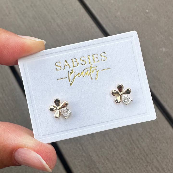 Crystal Flower Stud 18k Gold Plated for wholesale by Sabsies Beauty