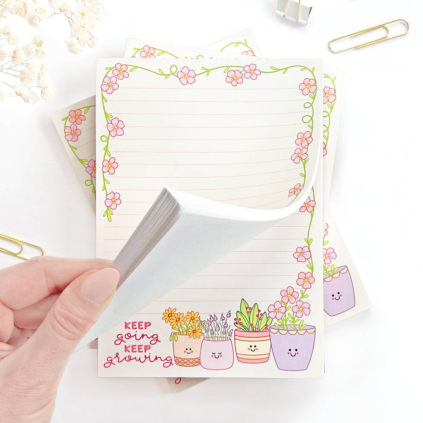 The Rosy Redhead - Wholesale Notepad - Keep Growing Cute Plant Flowers 5" x 7" Lined Desk Notepad2