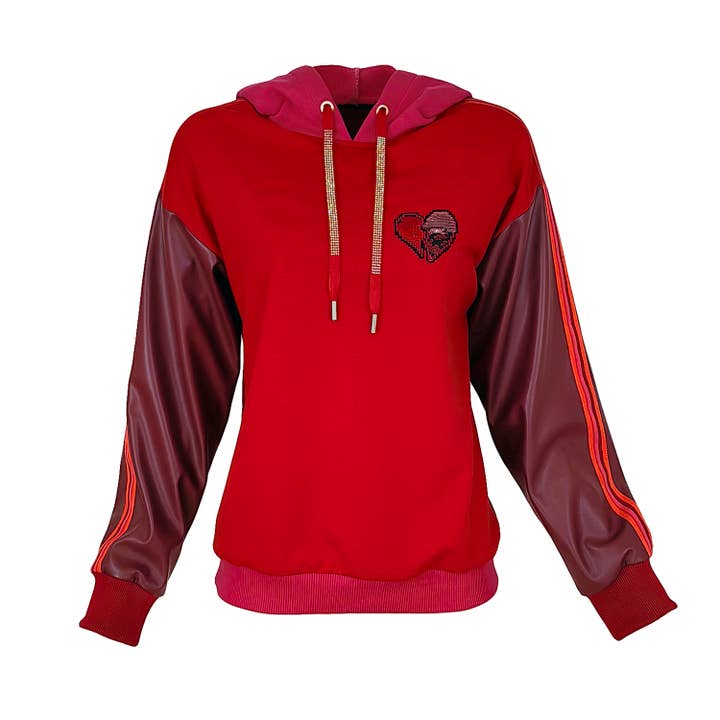 Color Block Hoodie With Vegan Leather Sleeves for wholesale by Lalipop Design