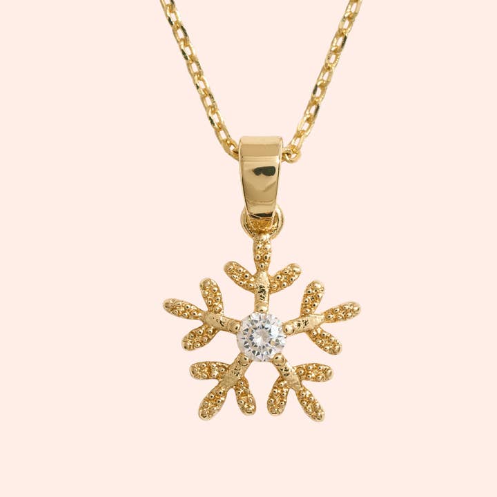 Gold-Dipped Snowflake Winter Charm with CZ Necklace for wholesale by Fashion City
