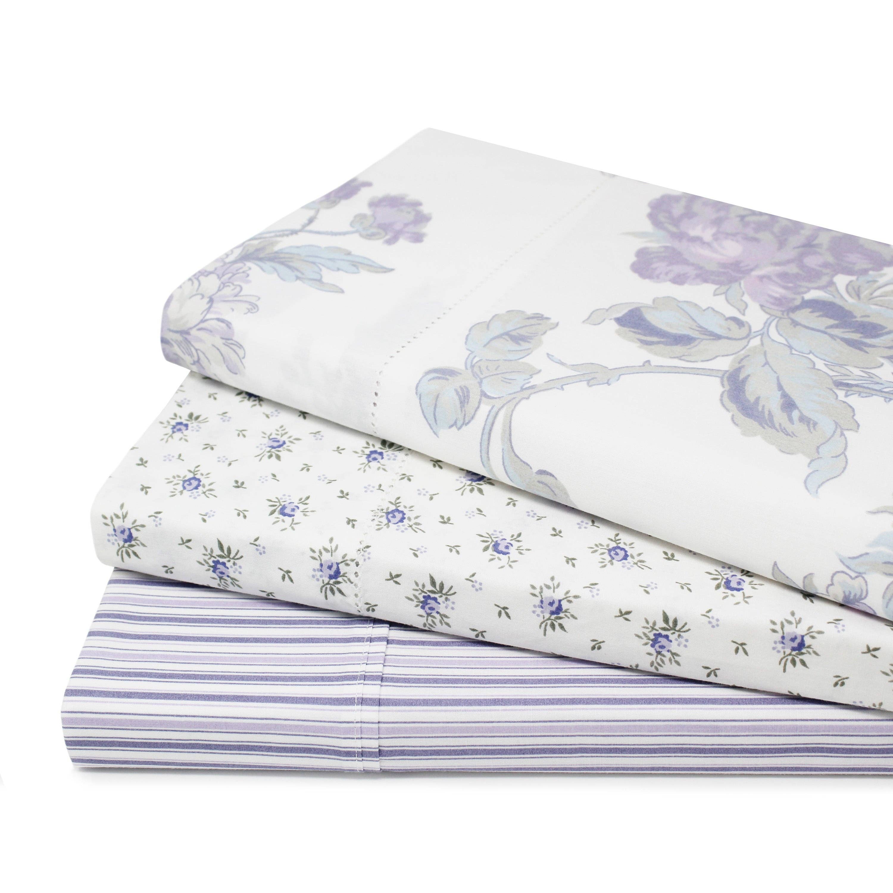 Mélange Home - Vente Parures de lit - Ensemble de draps en percale de coton imprimé à rayures6