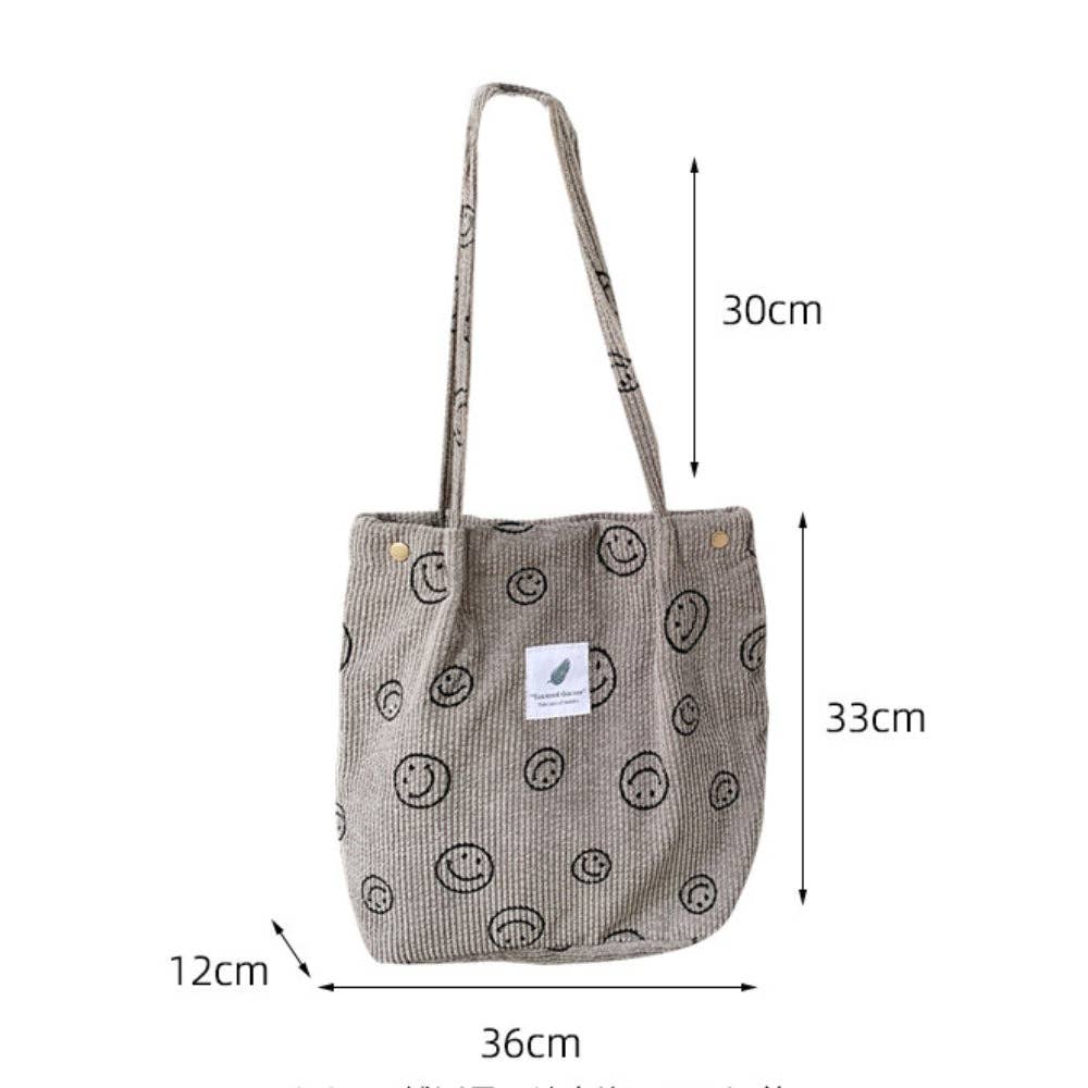 Funkyrel® Atzbranding Limited - Wholesale Tote Bag - Women's - Vintage Corduroy Smiley Face Shoulder Tote Bag7