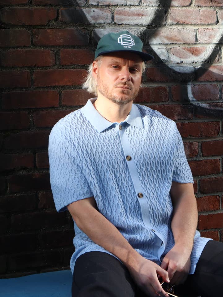 The Alder Chain Knit Polo - Steele Blue for wholesale by Good Days