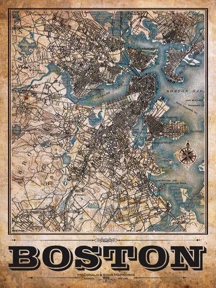 Boston Vintage Remixed Carte pour la vente par LOST DOG art & frame