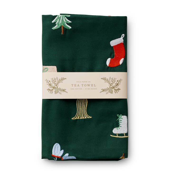 Rifle Paper Co. - Wholesale Tea Towel - Signs of the Season Embroidered Tea Towel2