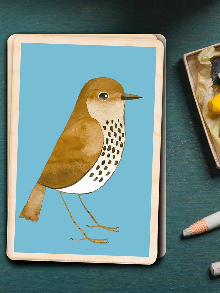 Song Thrush - Eco-friendly cards & magnets for wholesale by THE WOODEN POSTCARD COMPANY
