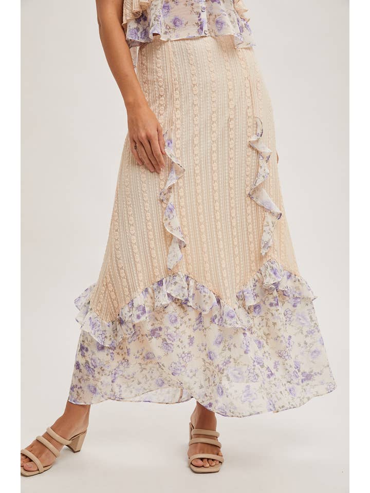 Bluivy - Wholesale Skirt – Women’s - FLORAL PRINT TRIMMED MAXI LACE SKIRT WITH LINING9