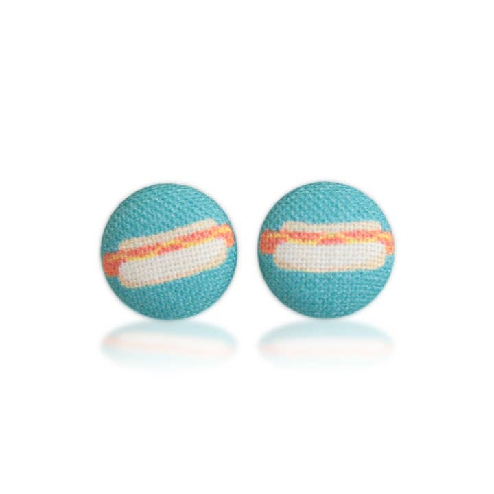 Rachel O's - Wholesale Stud/Post Earrings - Hot Dog Fabric Button Earrings