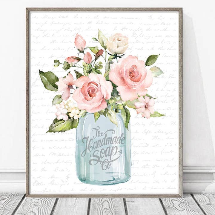 Blå Mason Rose blommig burk den handgjorda tvål Co för wholesale av Lettered & Lined