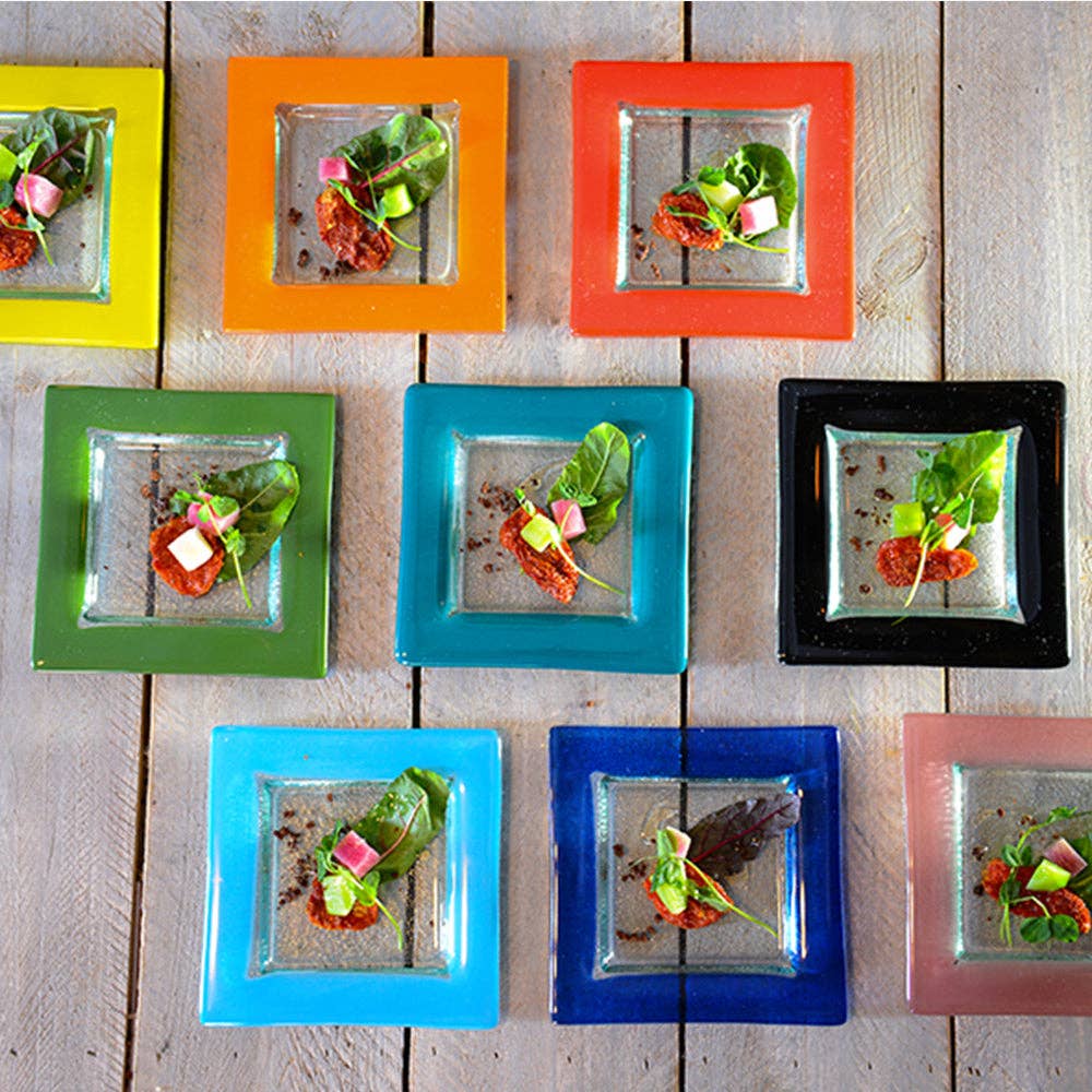 TURGLA HOME - Wholesale Dinner Plate - Glass Dinnerware 6" x 6" Square Red Glass Plate (Set of 4)2