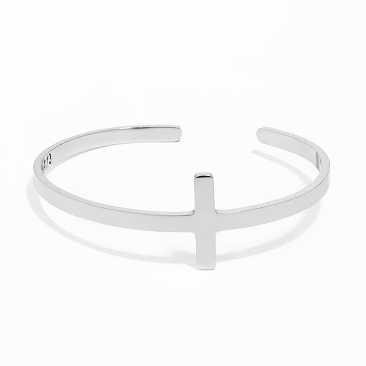 WJW - Wholesale Cuff Bracelet - Stainless Steel Cross Cuff Bracelet with Christian Scripture Philippians 4:135