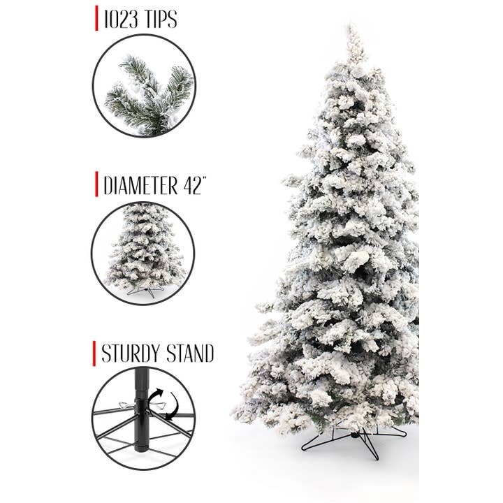 Perfect Holiday - Wholesale Artificial Christmas Tree - 6.5' Heavy Snow Flocked Christmas Tree with Metal Stand, 1021