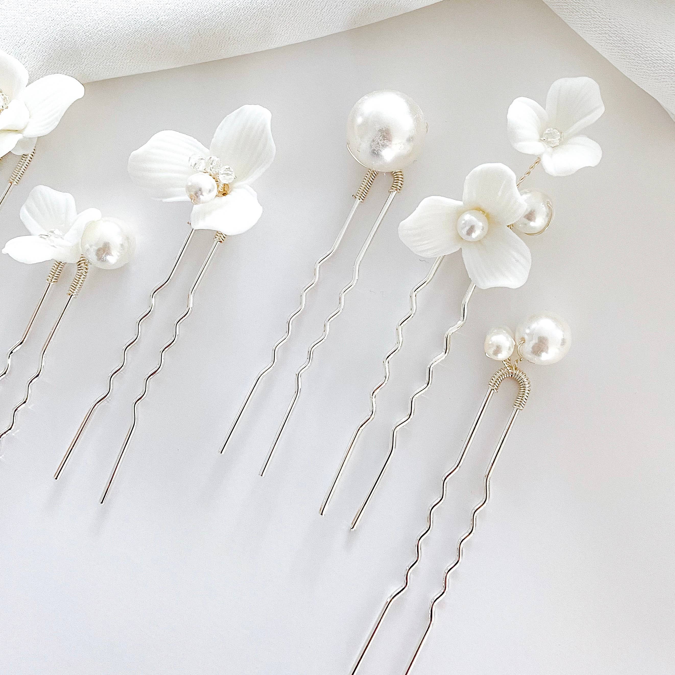 Nicholls Jewellery - Wholesale Hair Pin - Porcelain Flower and Pearl 6 pin set4