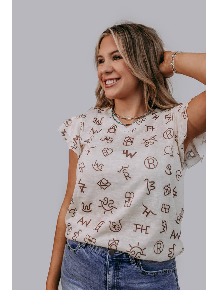cream MK668/MK619 Branded Ruffled Sleeve Blouse for wholesale on Faire