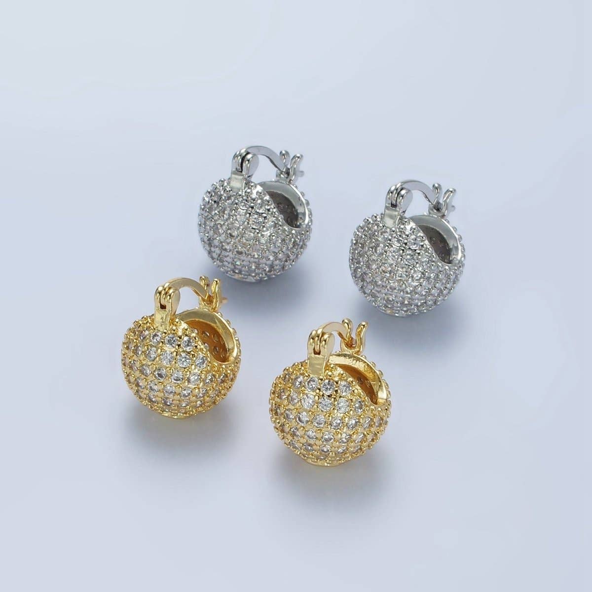Aim Eternal - Wholesale Cocktail/Statement Ring - 14K Gold Filled Round Ball CZ Micro Paved Dome Latch Earrings in Gold & Silver | V491 V4920