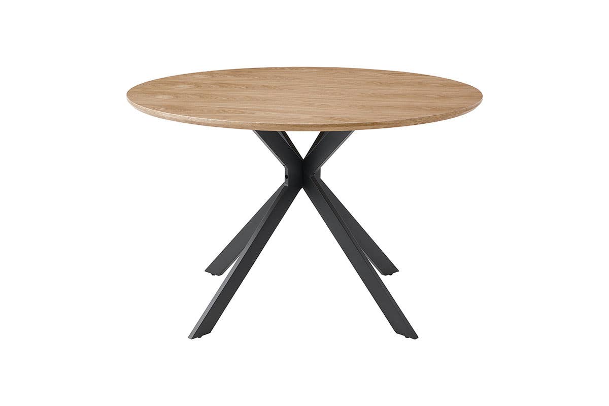 Gdeco - Wholesale Side Table - Dining Table Round Top 120*120*75 Cm, Oak Veneer Top, Black Metal Foot.1