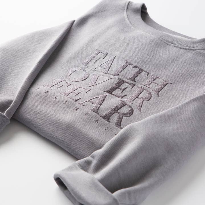 Heather Storm Embroidered Faith Over Fear Sweatshirt for wholesale on Faire