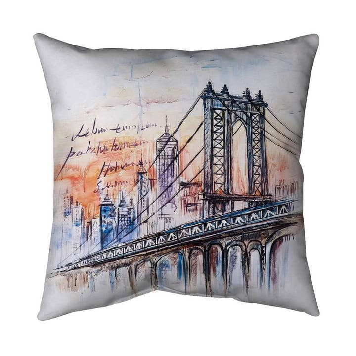 Bridge sketch | Inside pillow 26" x 26" for wholesale by BEGIN HOME DECOR