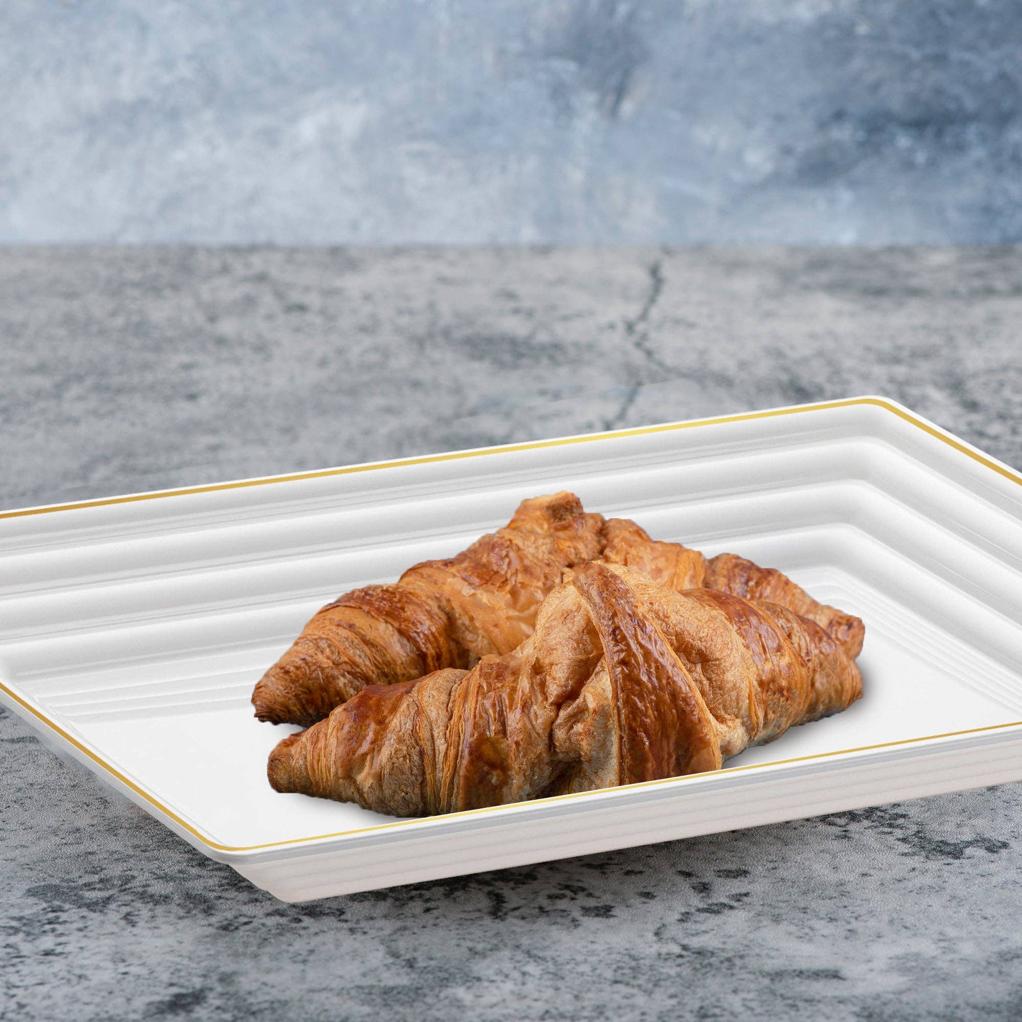 Smarty had a Party - Wholesale Serving Tray - 9" x 13" White/Gold Rim Plastic Serving Trays - 3 pcs7