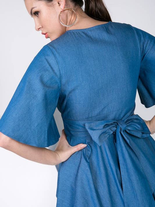 Nina Cheyenne Apparel - Wholesale Blouse - Women's - Chambray Hi Lo Flare Sleeve Top