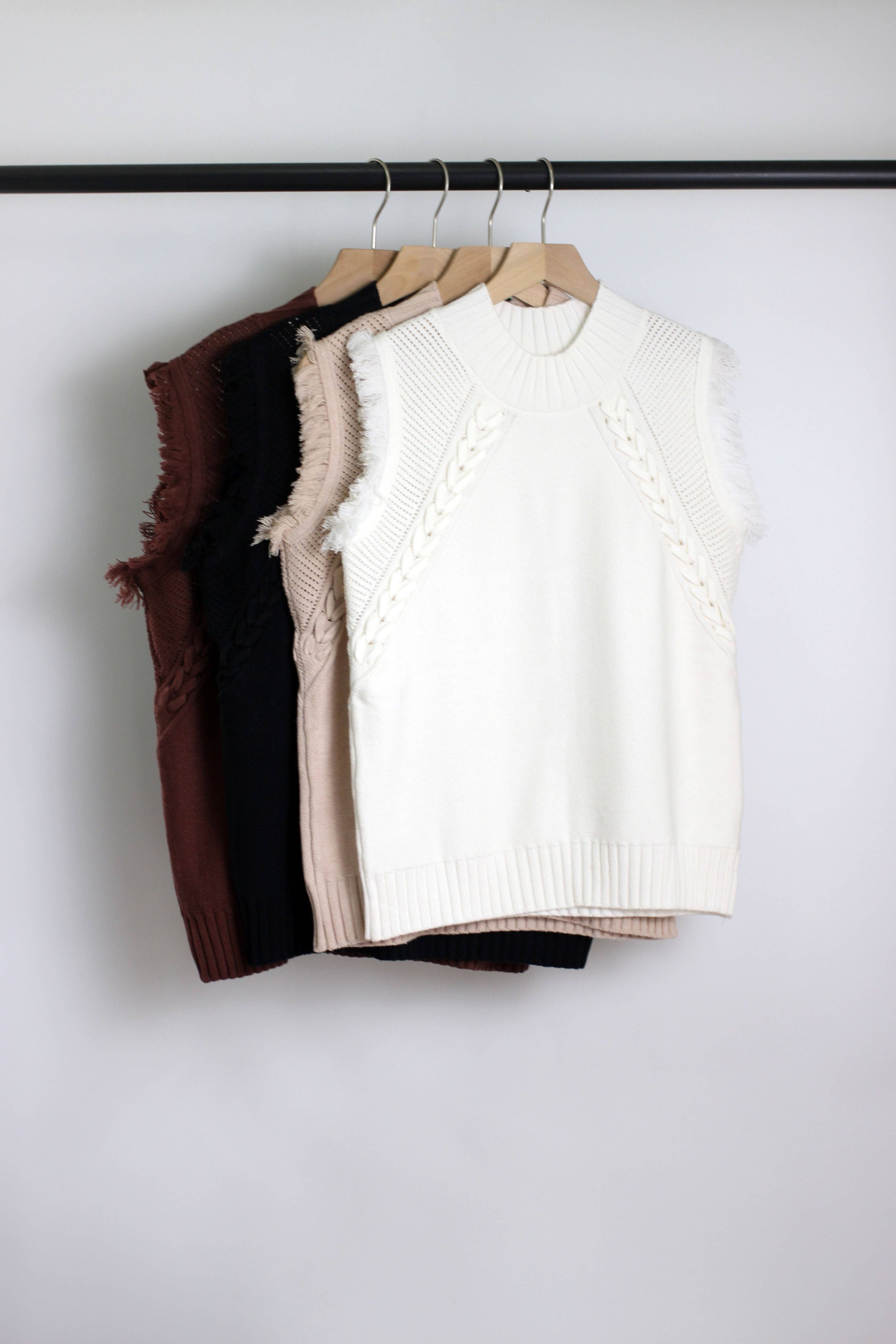 ESLEY - Vendita all'ingrosso Top in maglia - Donna - T2412ASJP69512 - Maglione Senza Maniche a Maglia Intrecciata da Donna2